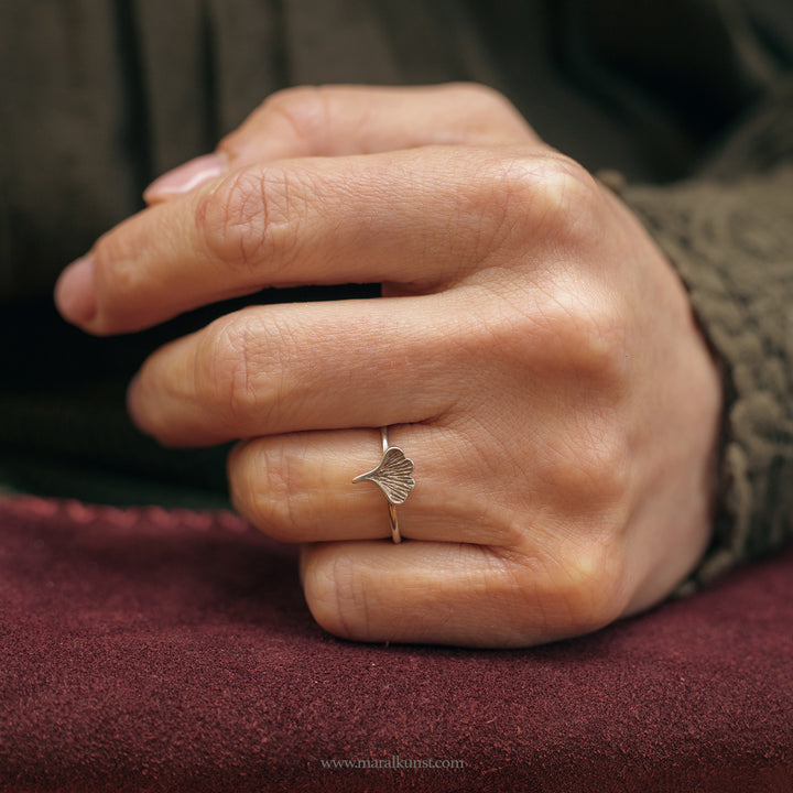 Maral engagement special Ginkgo  silverr ring