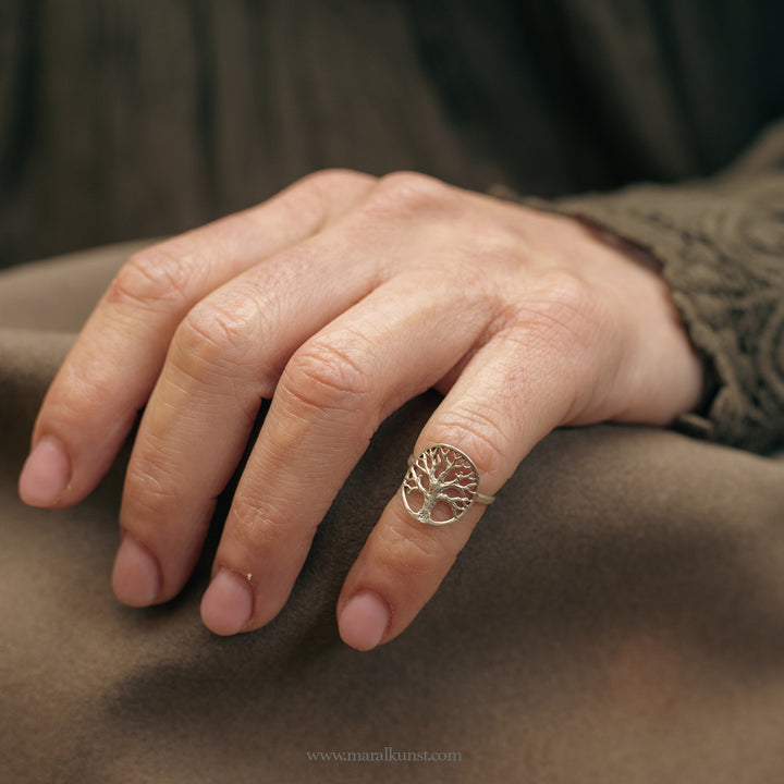 Indian Tree of life 925 silver petite pinky finger ring