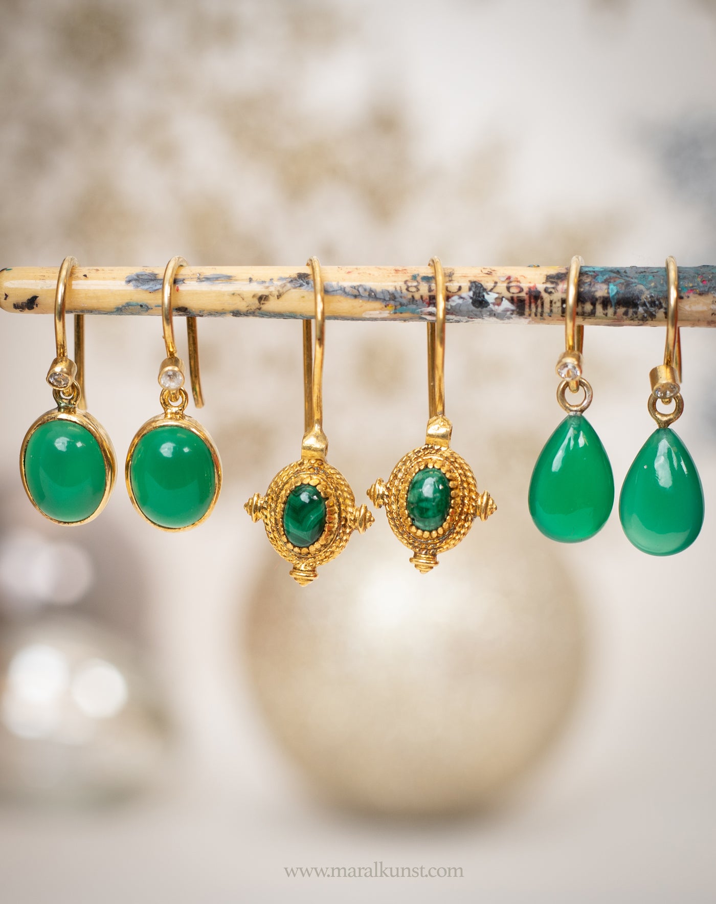 Green onyx Danish design earrings