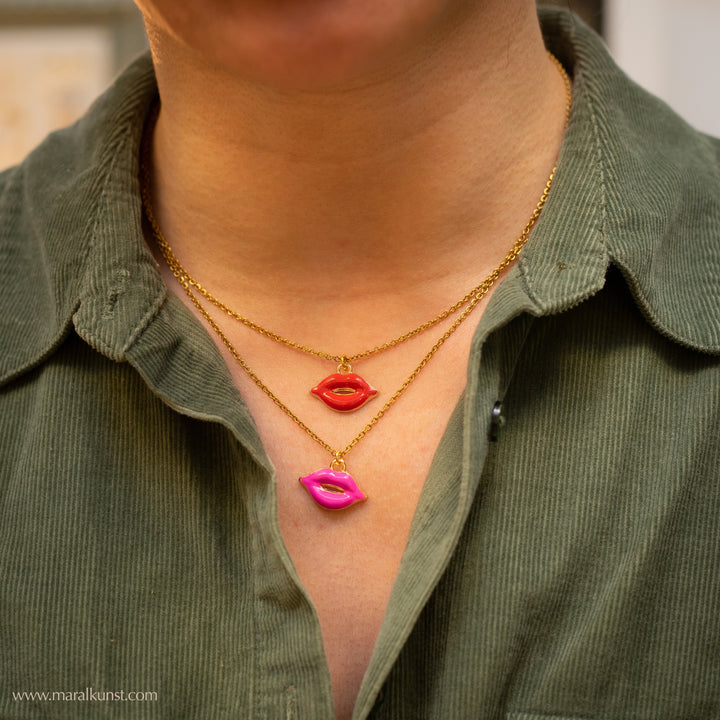 Red Kiss Lips Necklace