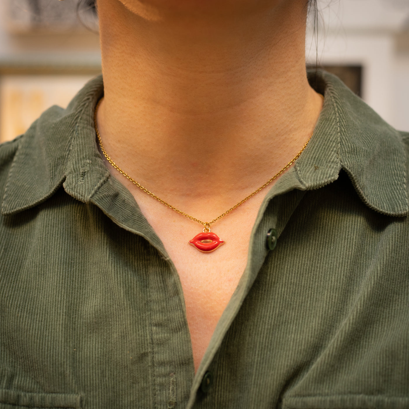 Red Kiss Lips Necklace
