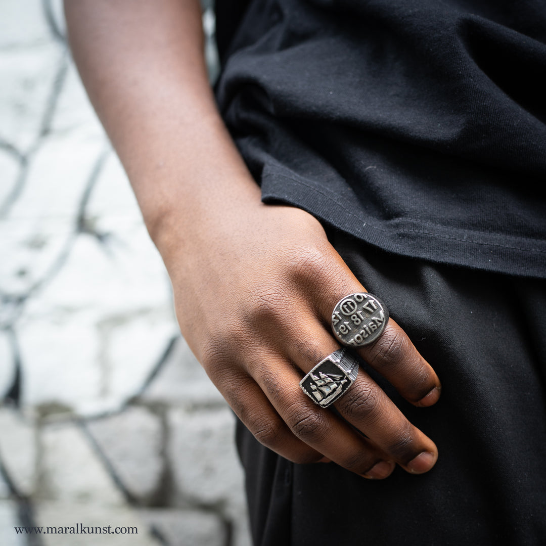 Viking ship stainless steel ring