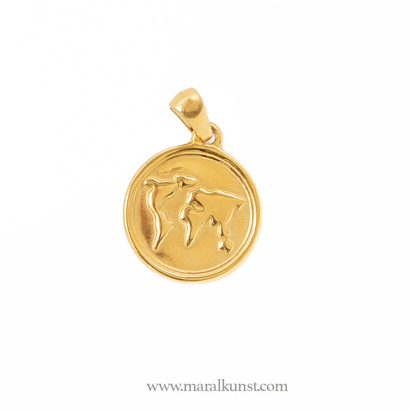 Maralkunst World Map Traveler goldfilled stainless steel pendant charm uniqueNecklace