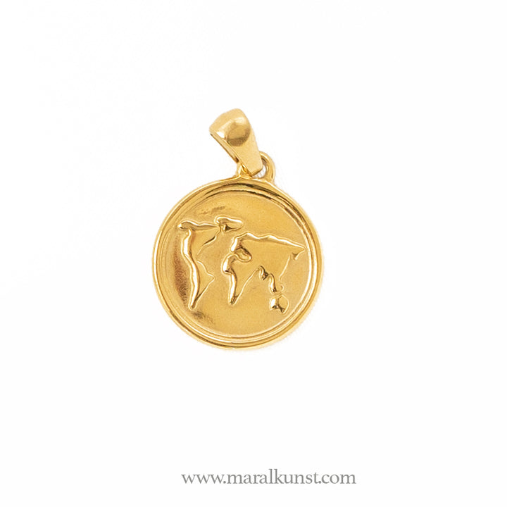 Maralkunst World Map Traveler goldfilled stainless steel pendant charm uniqueNecklace