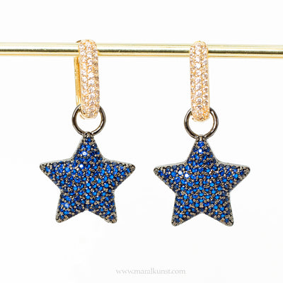 Star dark blue dangle CZ crystal Rectangle earrings