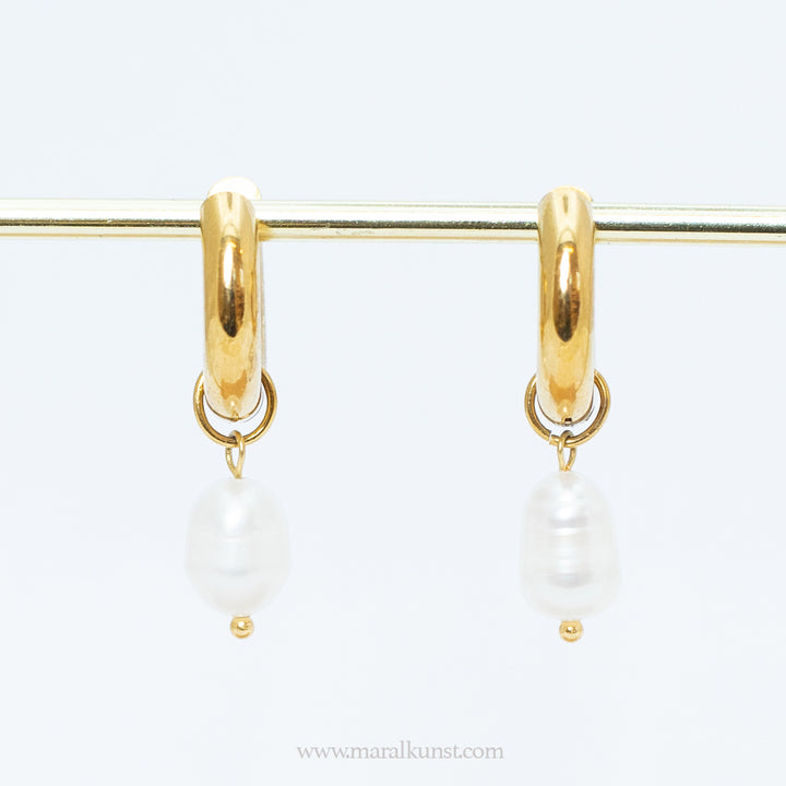 Indian Pearl thick hoop earrings stainless steel 18k gold filled