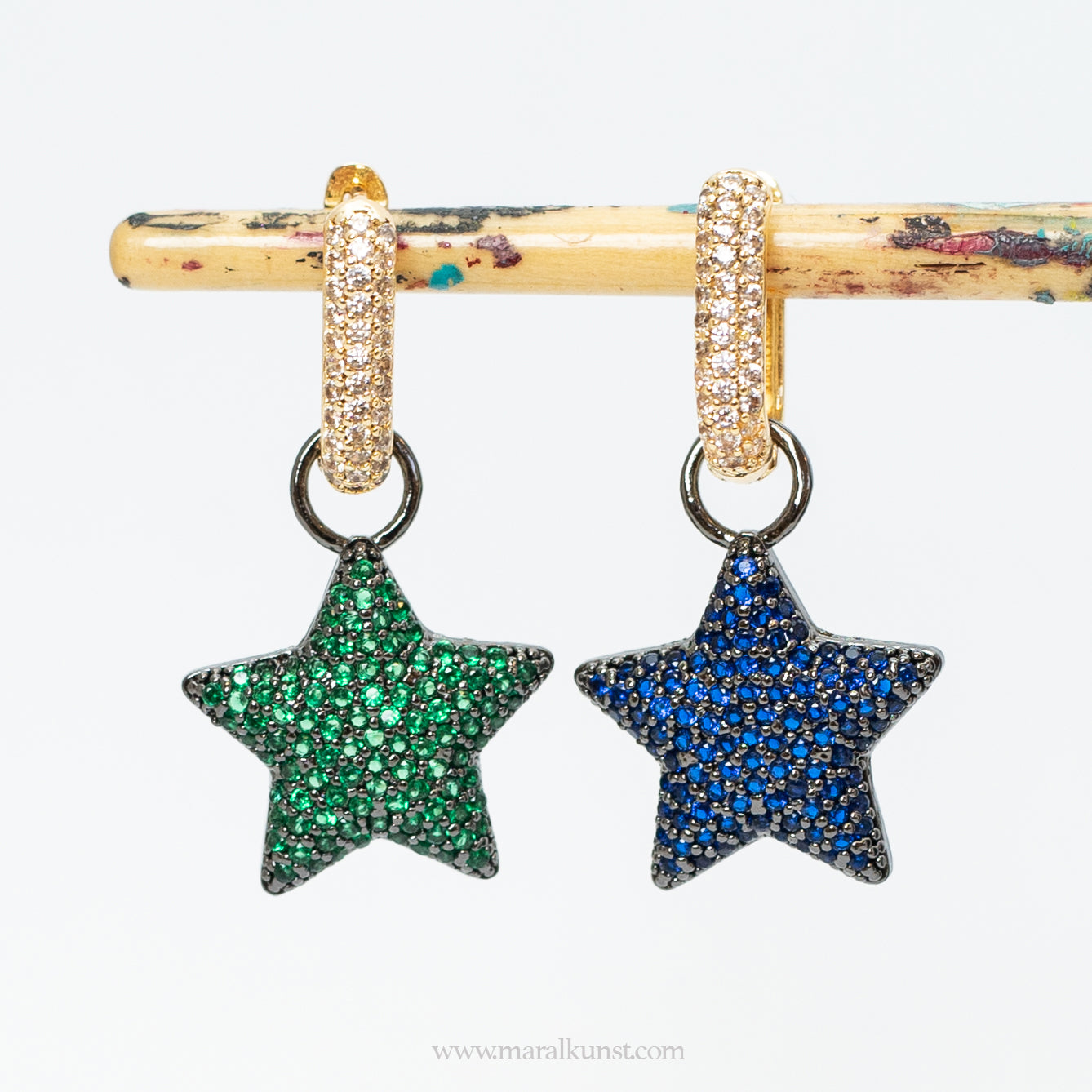 Star dark blue dangle CZ crystal Rectangle earrings