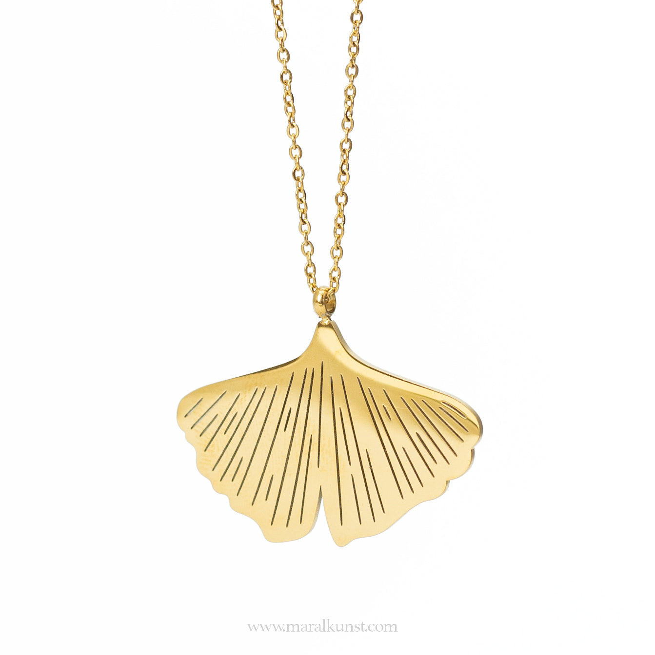 Ginkgo leaf 18k gold plated stainless steel necklace