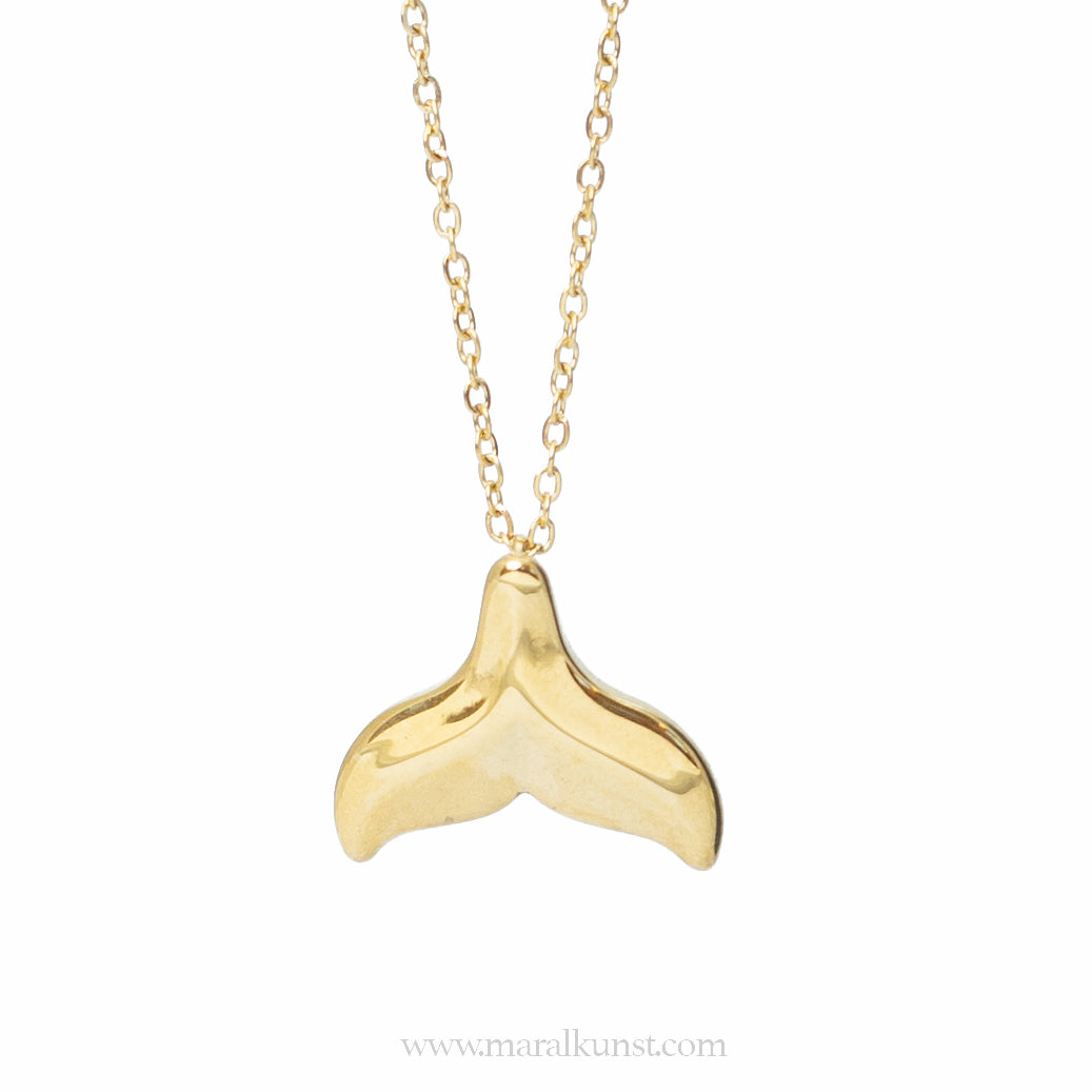 Whale tale 18k gold plated stainless steel necklace