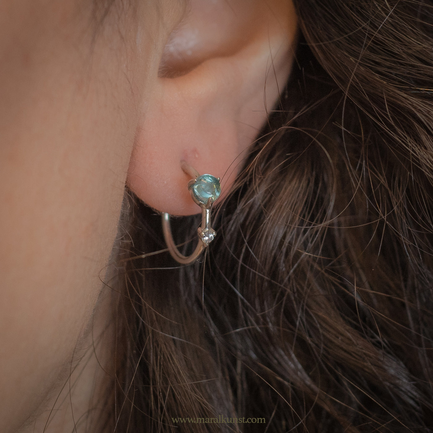 Aqua Chrystal  925 silver hoop earrings
