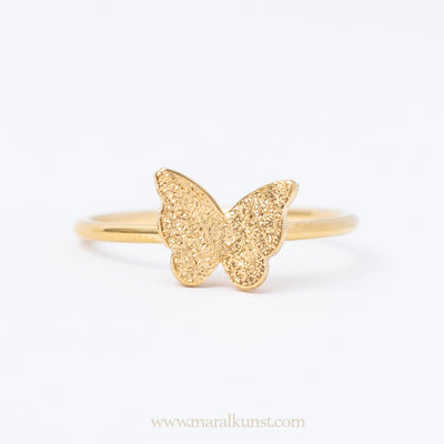 Butterfly gold plated steel ring