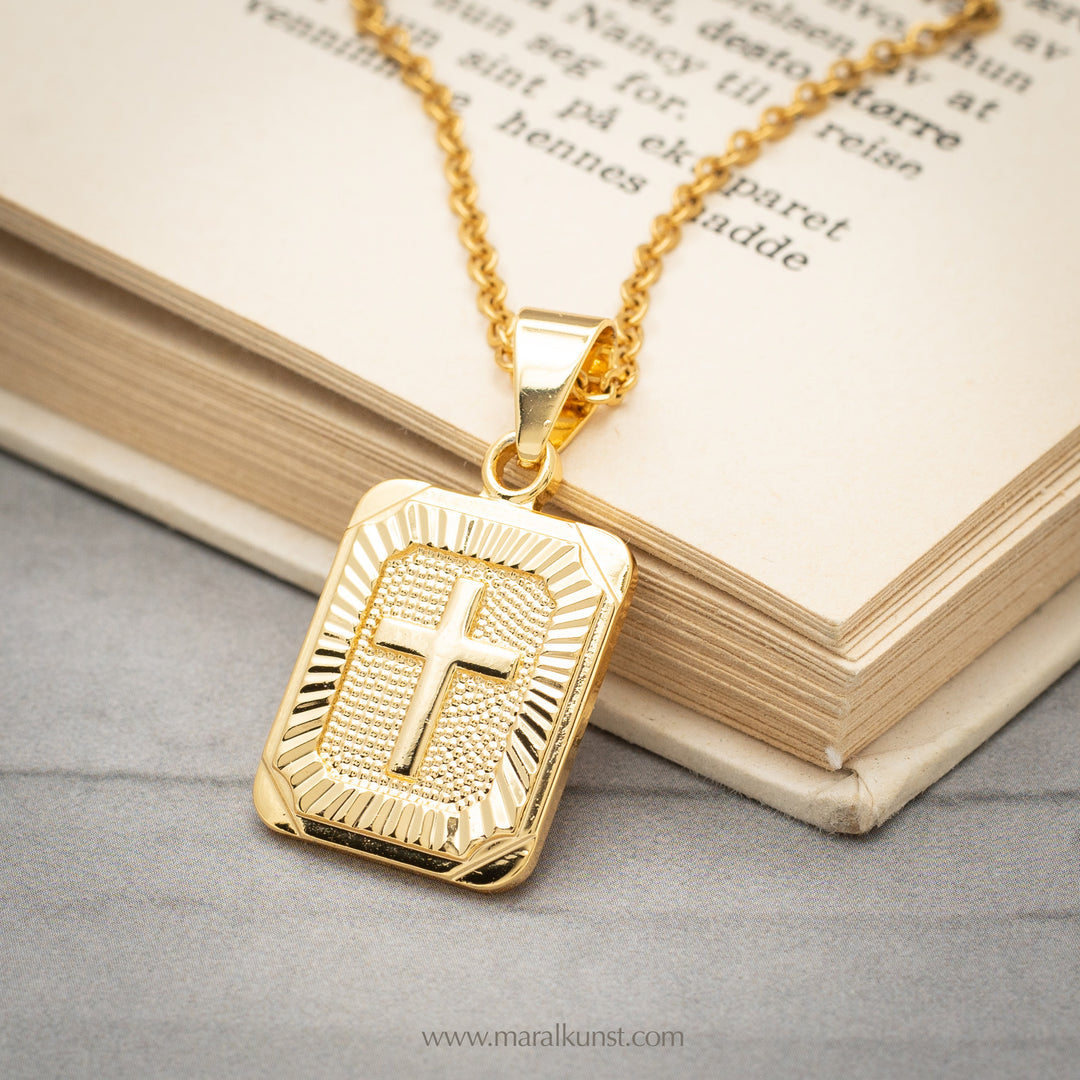 Cross pendant statement goldfilled stainless steel