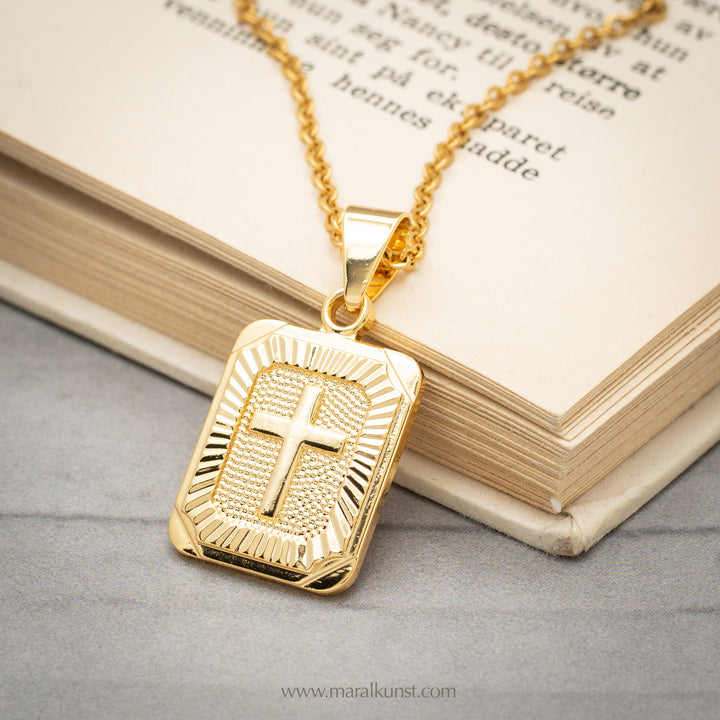 Cross pendant statement goldfilled stainless steel
