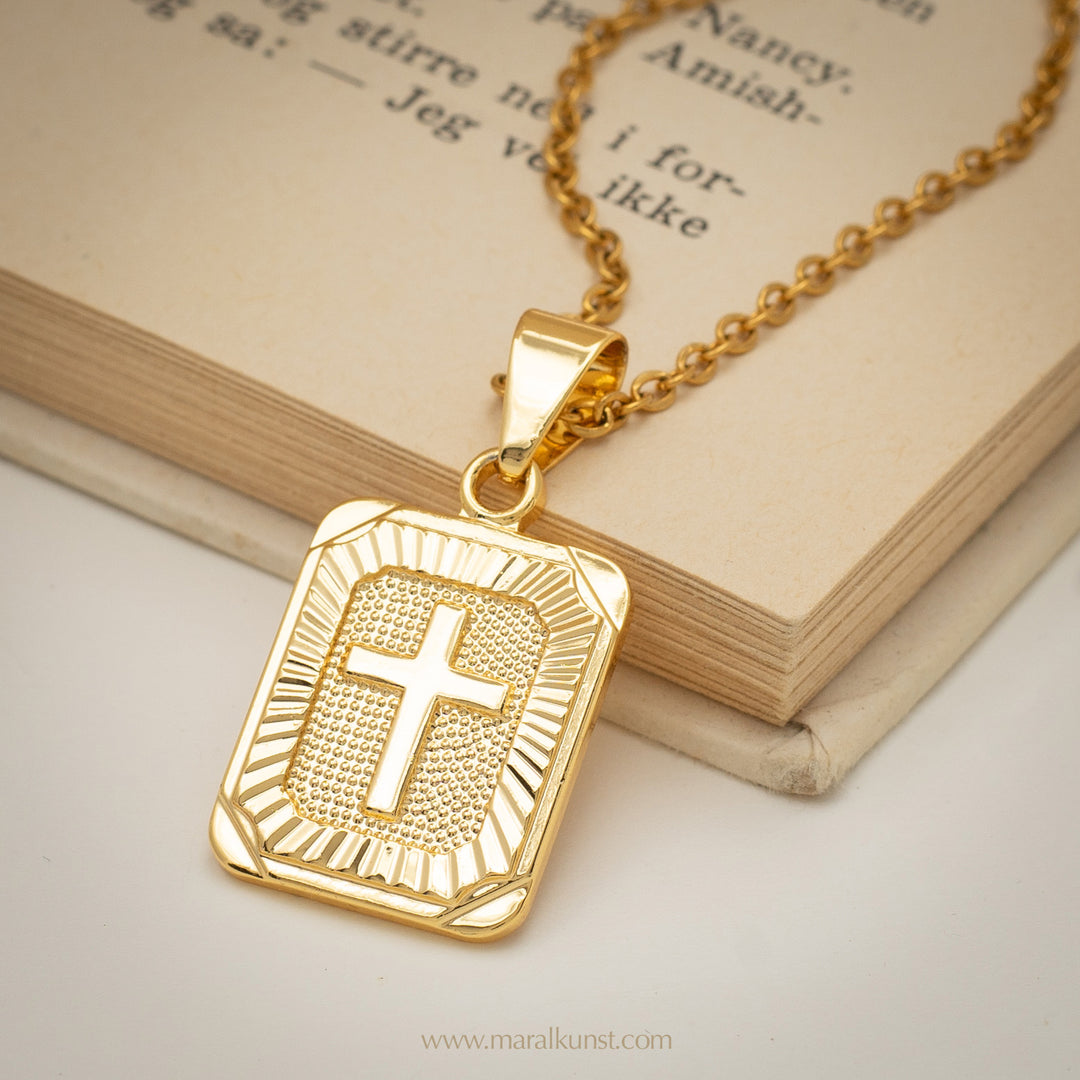 Cross pendant statement goldfilled stainless steel