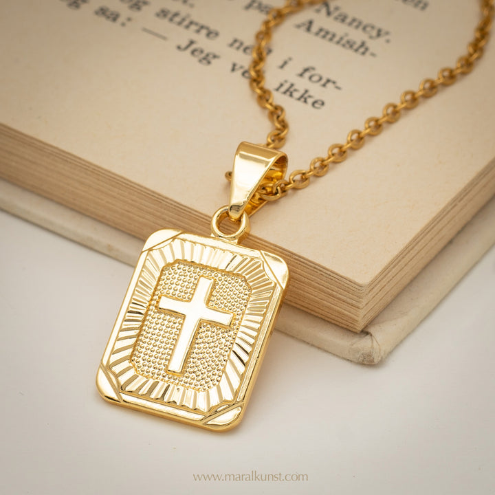 Cross pendant statement goldfilled stainless steel