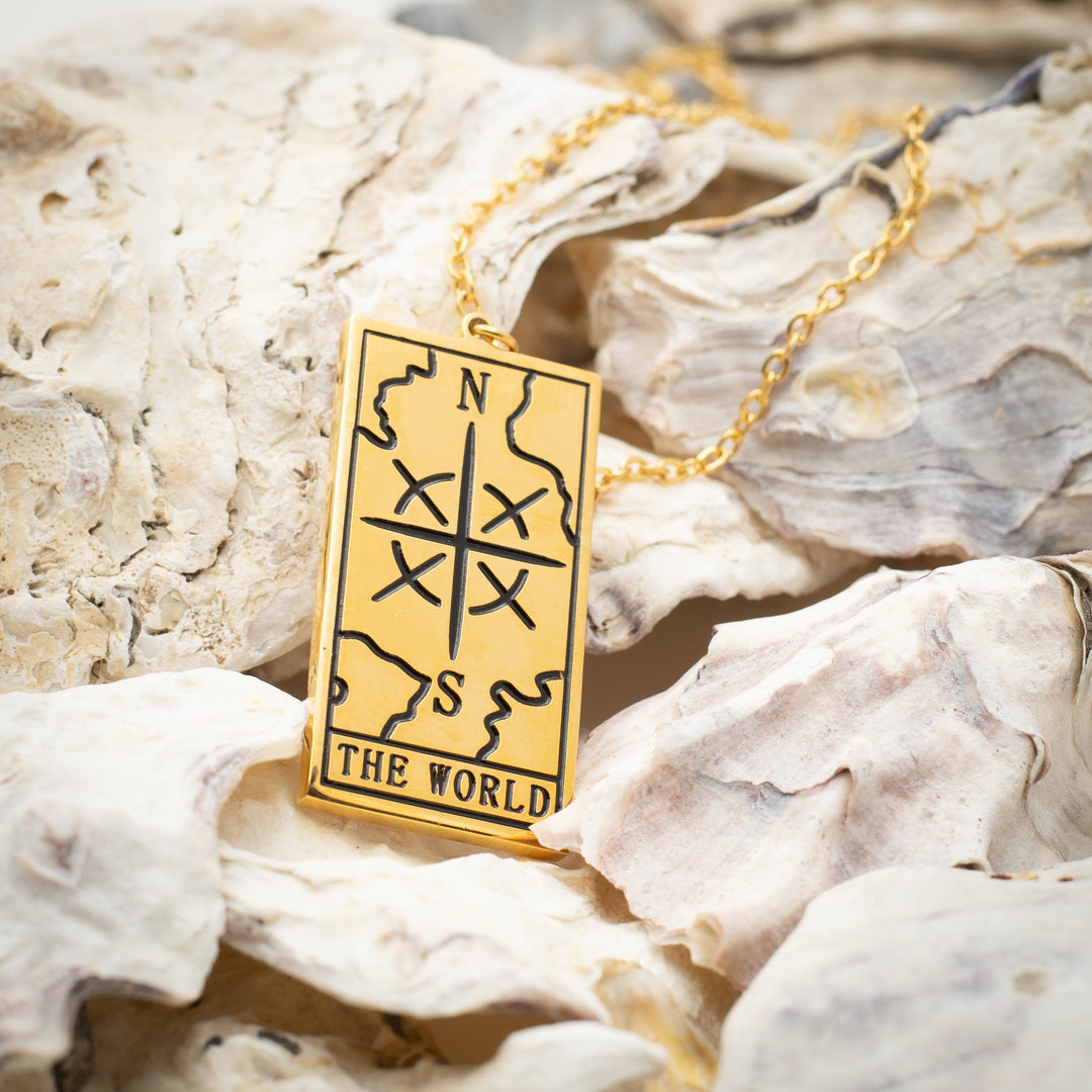 The world Tarot card necklace
