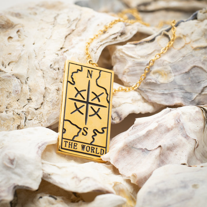 The world Tarot card necklace