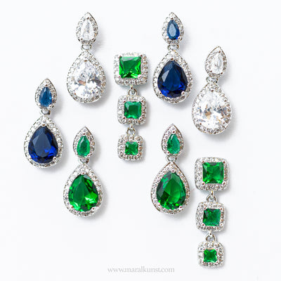 Green Cz crystal drop earrings