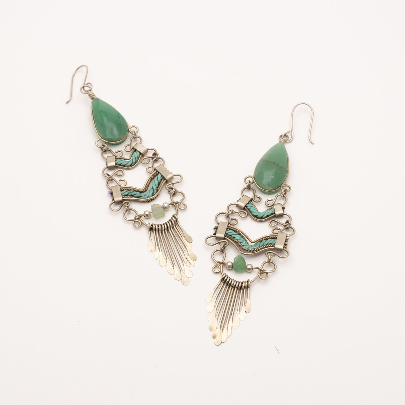 Mexican Design Jade Brass Earrings - Maral Kunst Jewelry