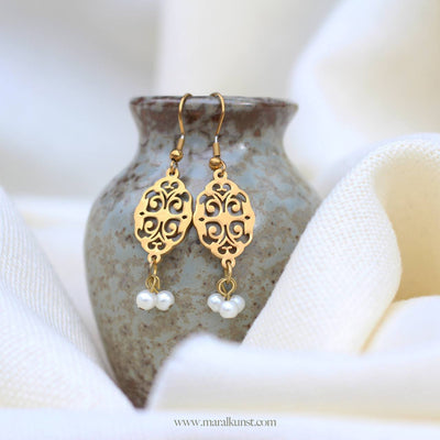 Modern Design Pearl Gold Earrings - Maral Kunst Jewelry