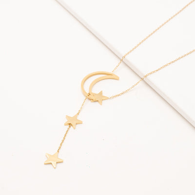 Crescent Moon Star Gold Necklace - Maral Kunst Jewelry