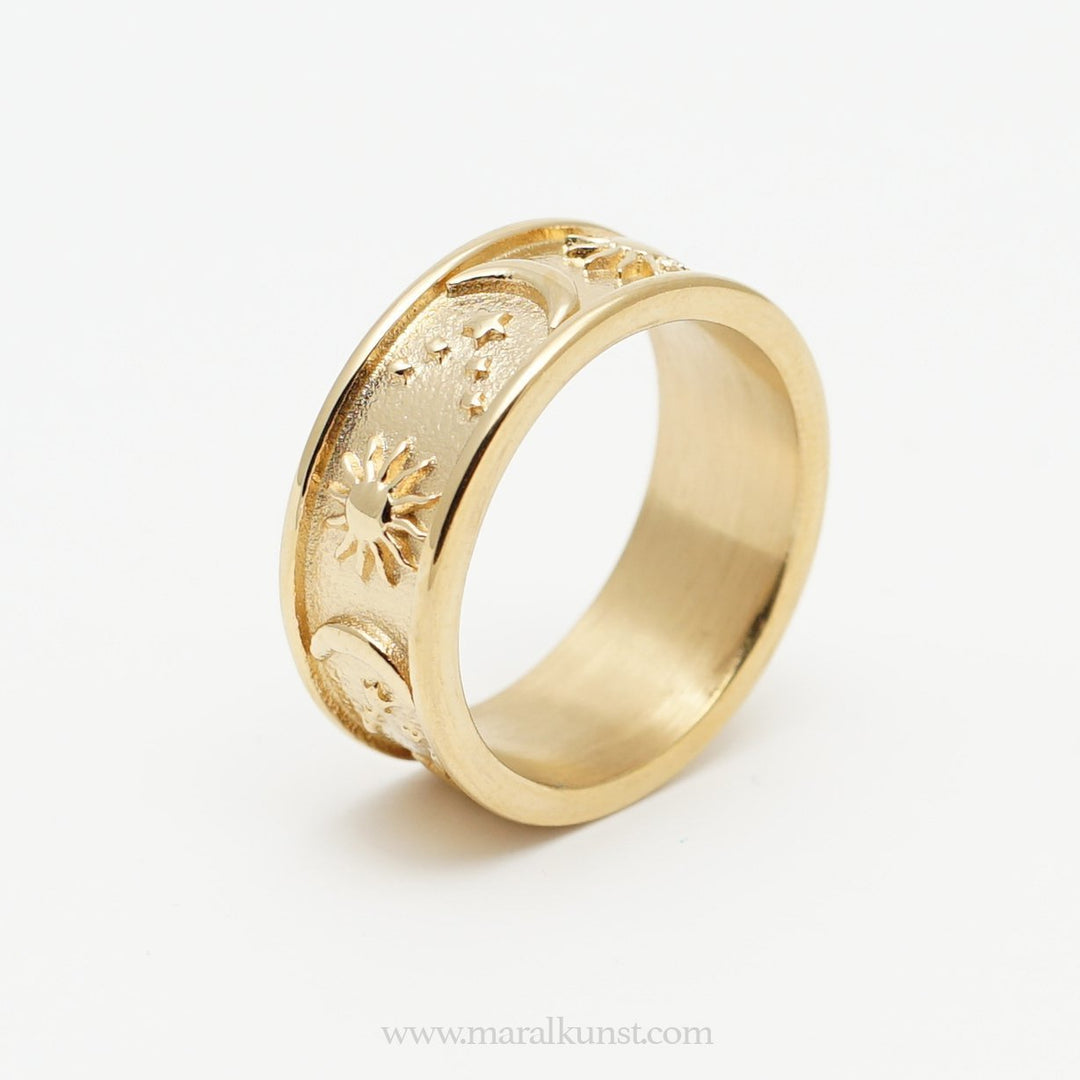Moon And Sun Band Ring - Maral Kunst Jewelry