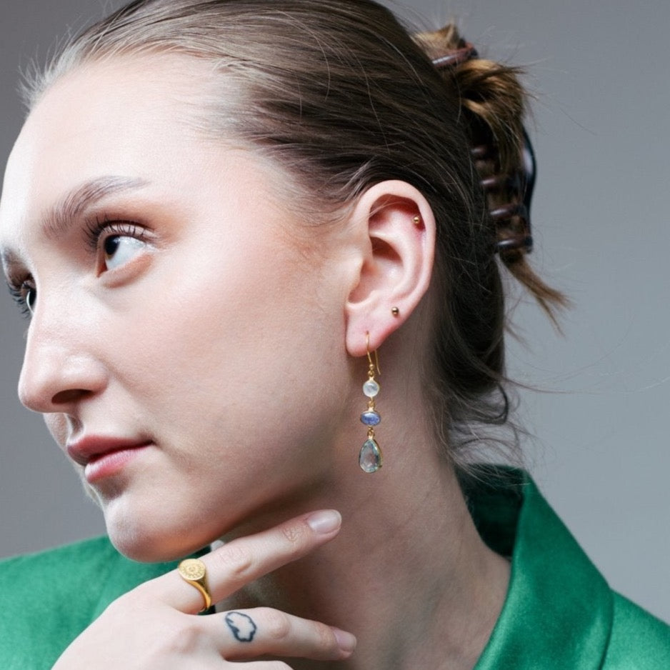 Lolite Blue Multi Gemstone Earrings - Maral Kunst Jewelry