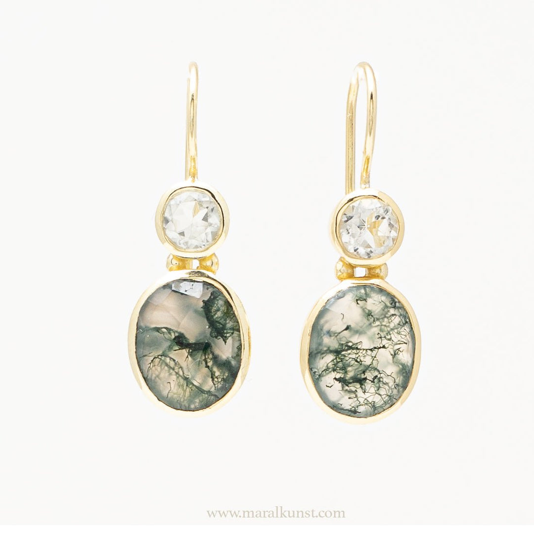 Natural moss agate plus green amethyst earrings - Maral Kunst Jewelry