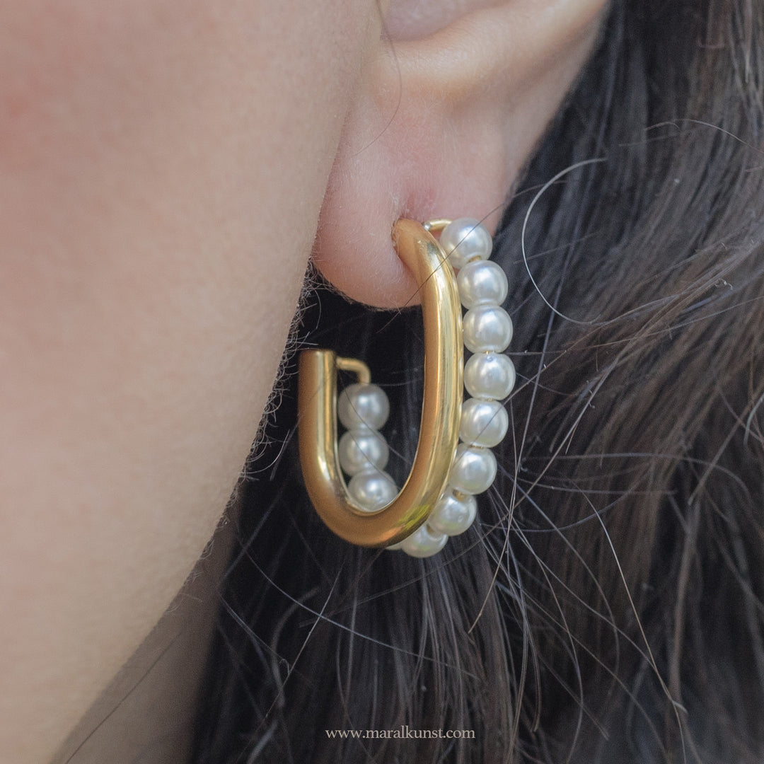 Spanish Pearl PVD stainless steel C shape earrings