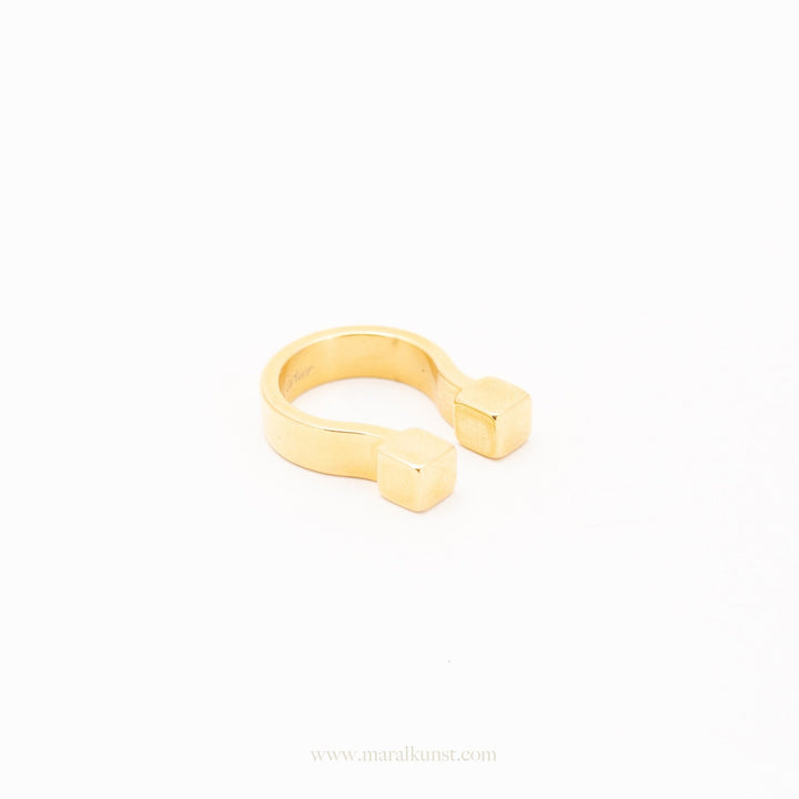a women wears a ring in gold plated steel