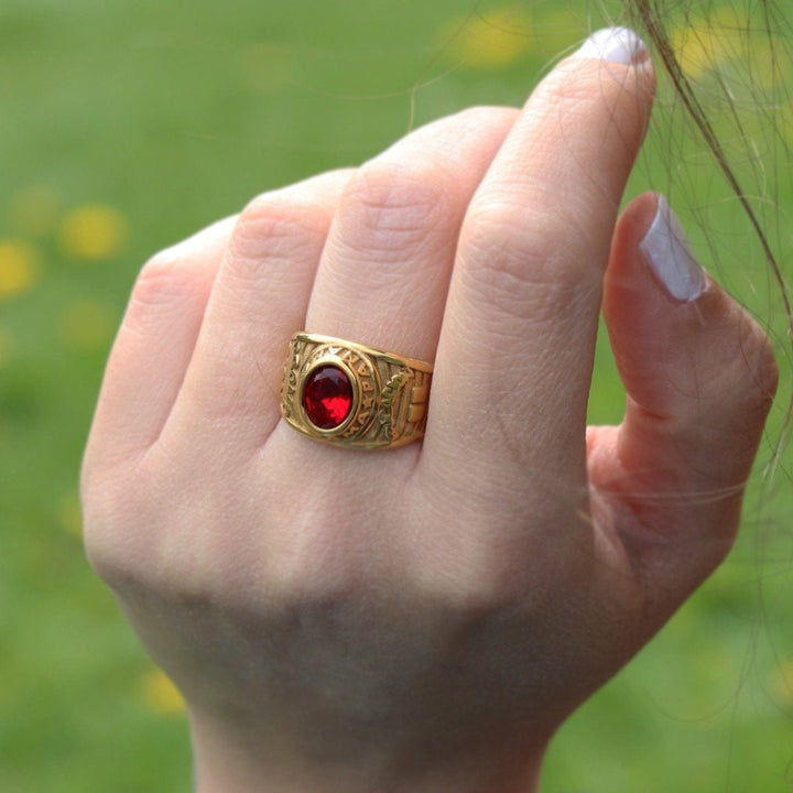 Red Cubic Zirconia Ring in Gold - Maral Kunst Jewelry