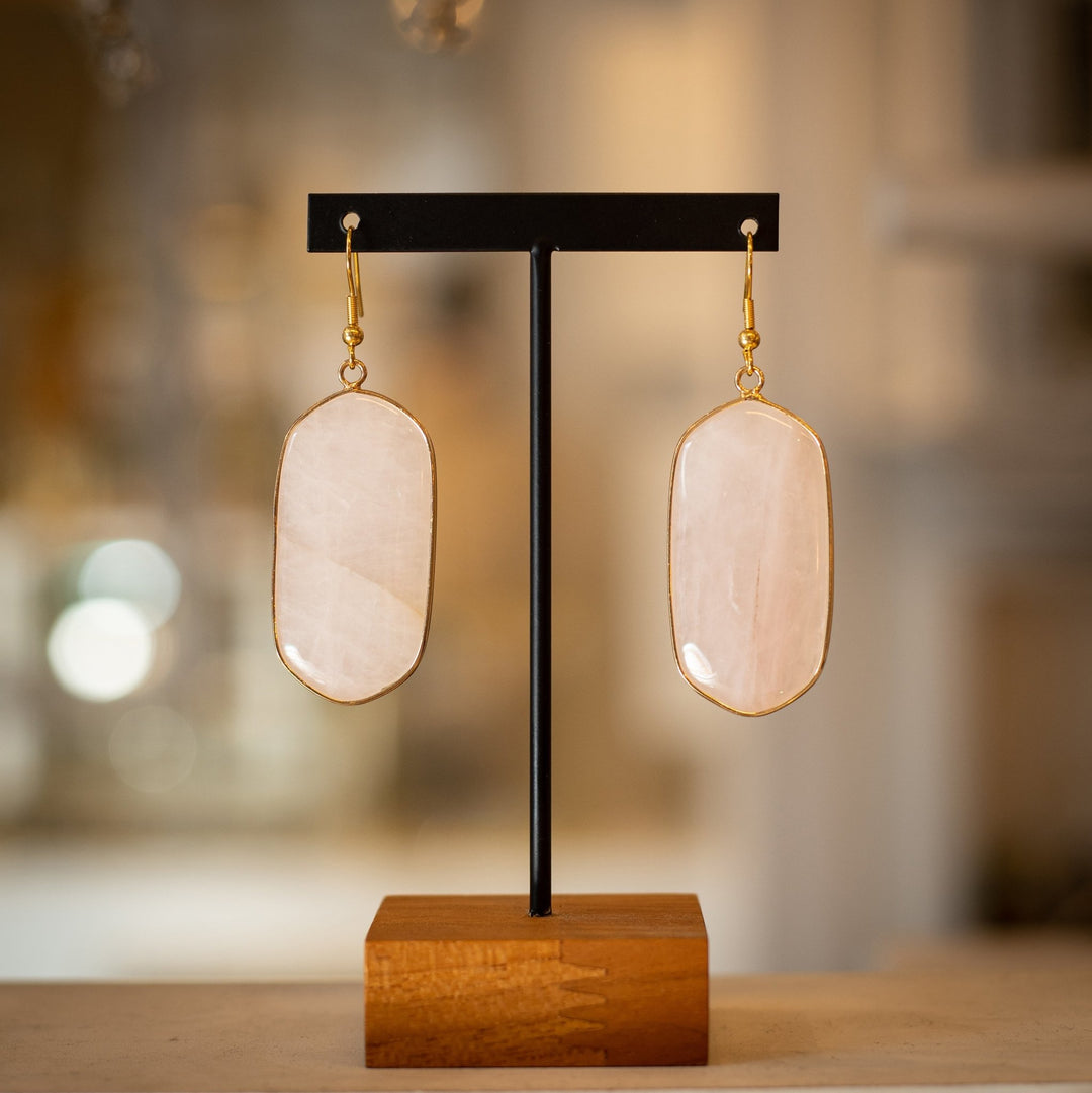 Rose quartz drop earrings - Maral Kunst Jewelry