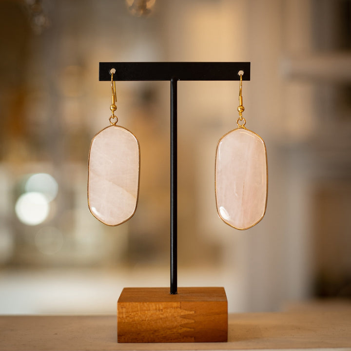 Rose quartz drop earrings - Maral Kunst Jewelry