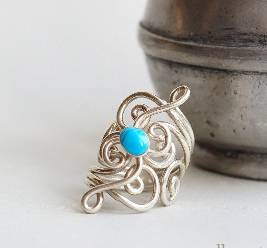 Light Blue Turquoise Silver POP Ring - Maral Kunst Jewelry