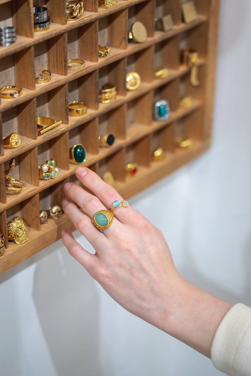Simulated Sea Green Stone Ring - Maral Kunst Jewelry
