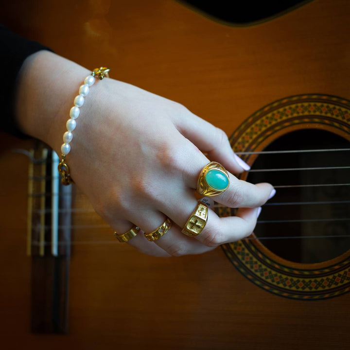 Simulated Sea Green Stone Ring - Maral Kunst Jewelry