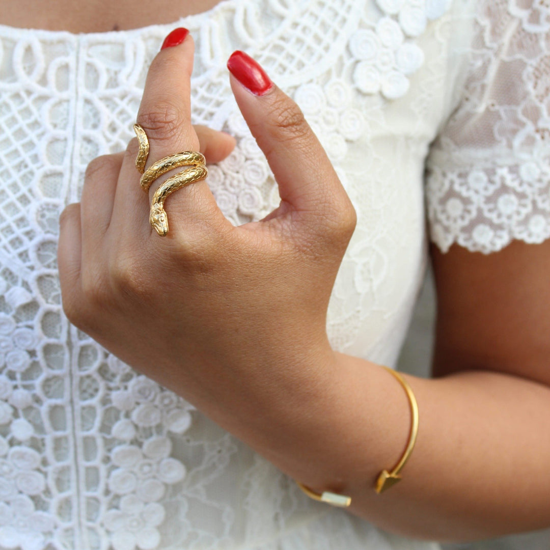 Snake Great Gold Plated Ring - Maral Kunst Jewelry