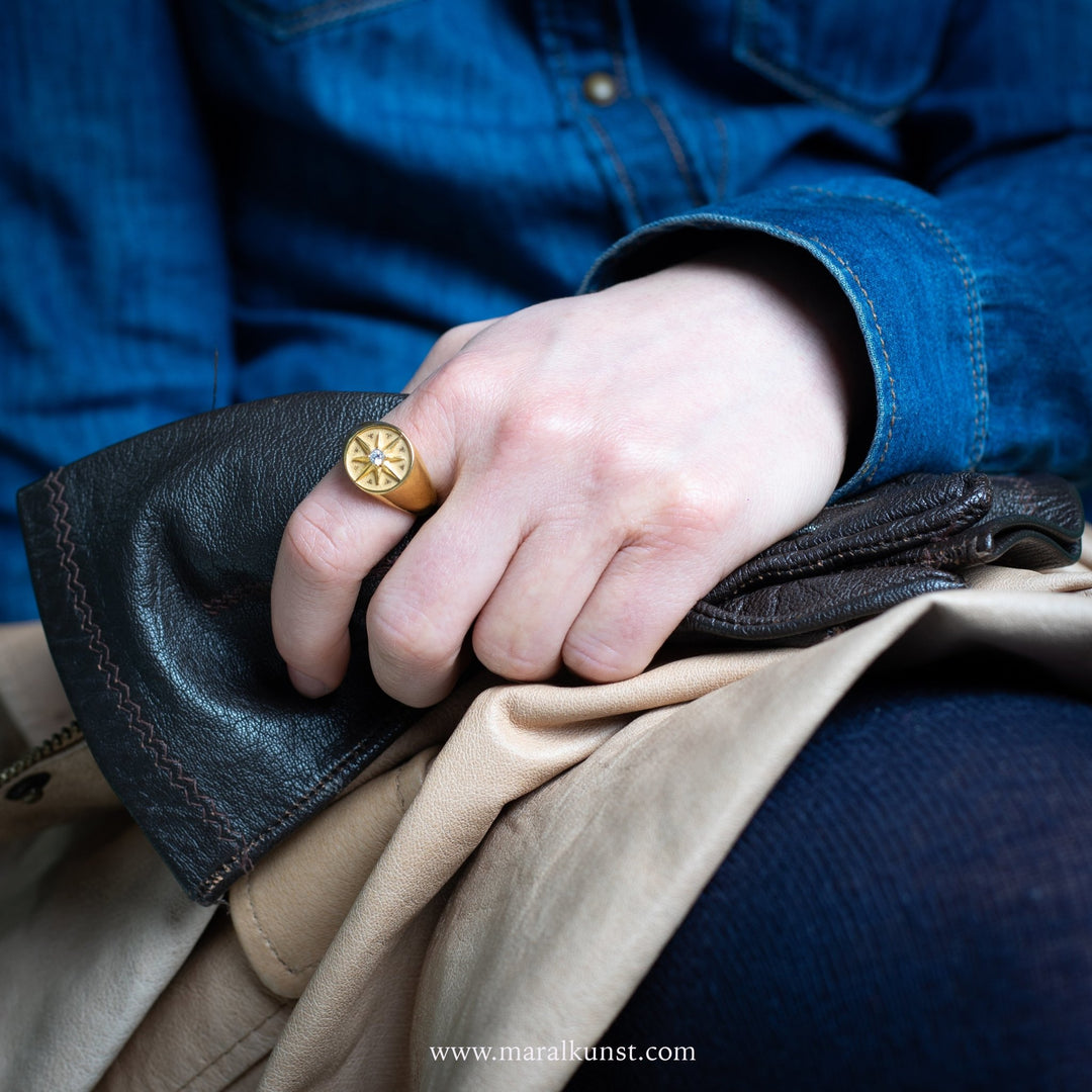 North Star CZ Signet Ring - Maral Kunst Jewelry