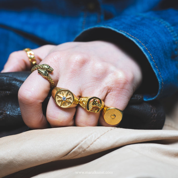 North Star CZ Signet Ring - Maral Kunst Jewelry