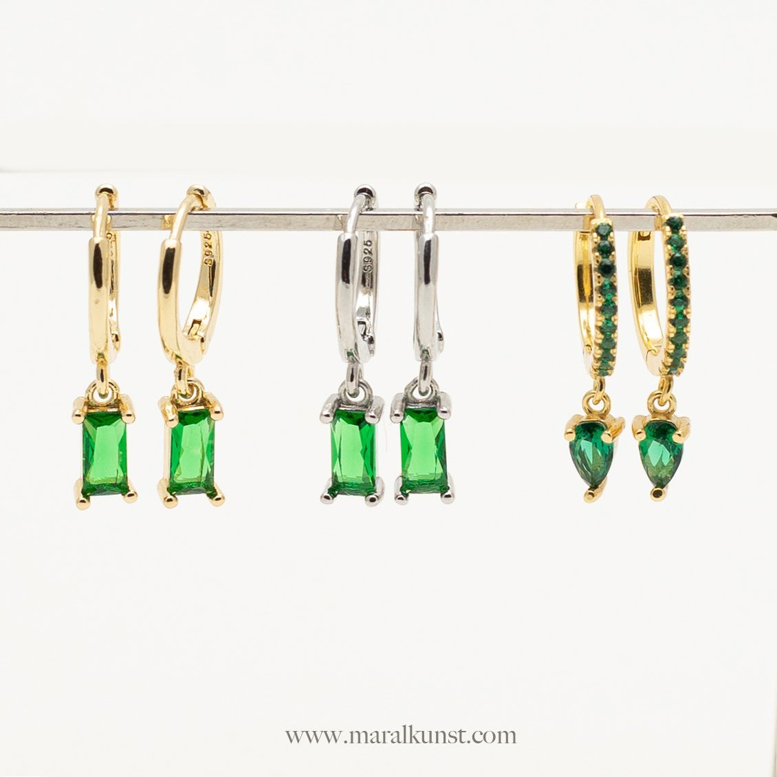 zirconia crystal Gold plated Silver Earrings - Maral Kunst Jewelry